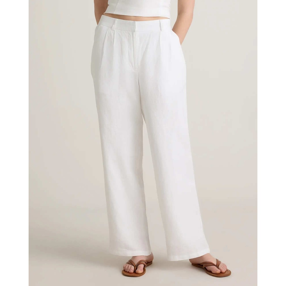 Quince European Linen Pleated Trousers White Wide Leg Pants Size 0 NWT